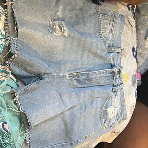 Distressed Light Blue Denim Shorts